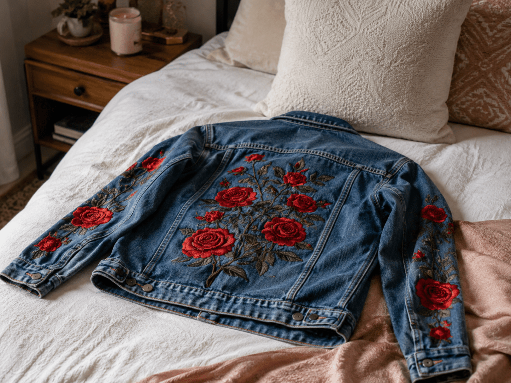 The jacket with red&nbsp;roses